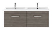 Cape 1200mm Wall Hung 2 Drawer Vanity Unit & Double Ceramic Basin - Anthracite Woodgrain