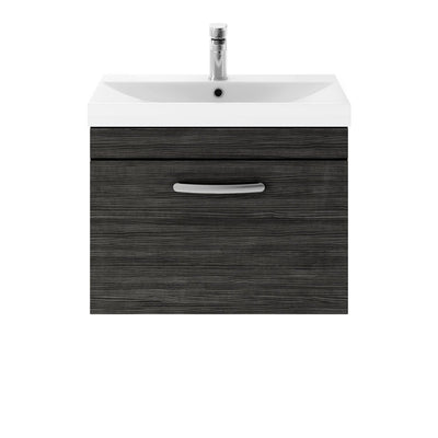 Cape 600mm Wall Hung Single Drawer Vanity Unit & Thin Edge Basin - Charcoal Black