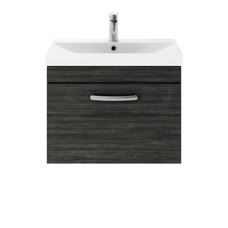Cape 600mm Wall Hung Single Drawer Vanity Unit & Thin Edge Basin - Charcoal Black