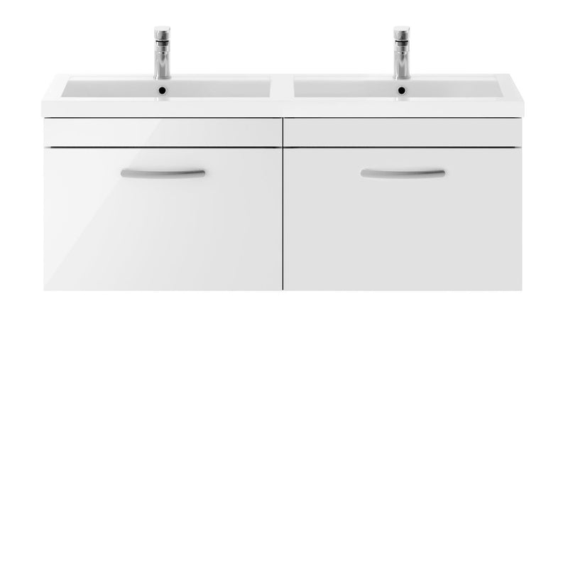 Cape 1200mm Wall Hung 2 Drawer Vanity Unit & Double Resin Basin - Gloss White