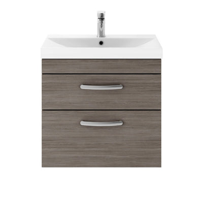 Cape 600mm Wall Hung 2 Drawer Vanity Unit & Thin Edge Basin - Anthracite Woodgrain