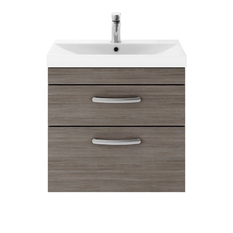 Cape 600mm Wall Hung 2 Drawer Vanity Unit & Thin Edge Basin - Anthracite Woodgrain