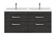 Cape 1200mm Wall Hung 4 Drawer Vanity Unit & Double Resin Basin - Charcoal Black
