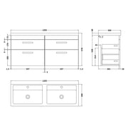 Cape 1200mm Wall Hung 4 Drawer Vanity Unit & Double Resin Basin - Charcoal Black