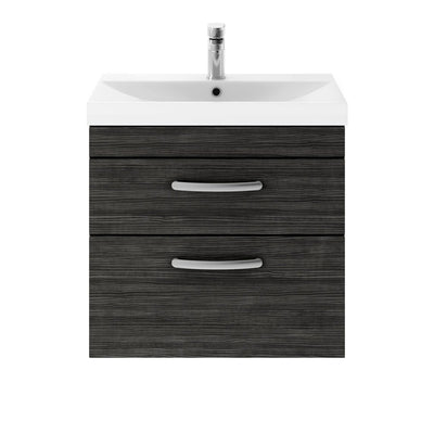 Cape 600mm Wall Hung 2 Drawer Vanity Unit & Thin Edge Basin - Charcoal Black