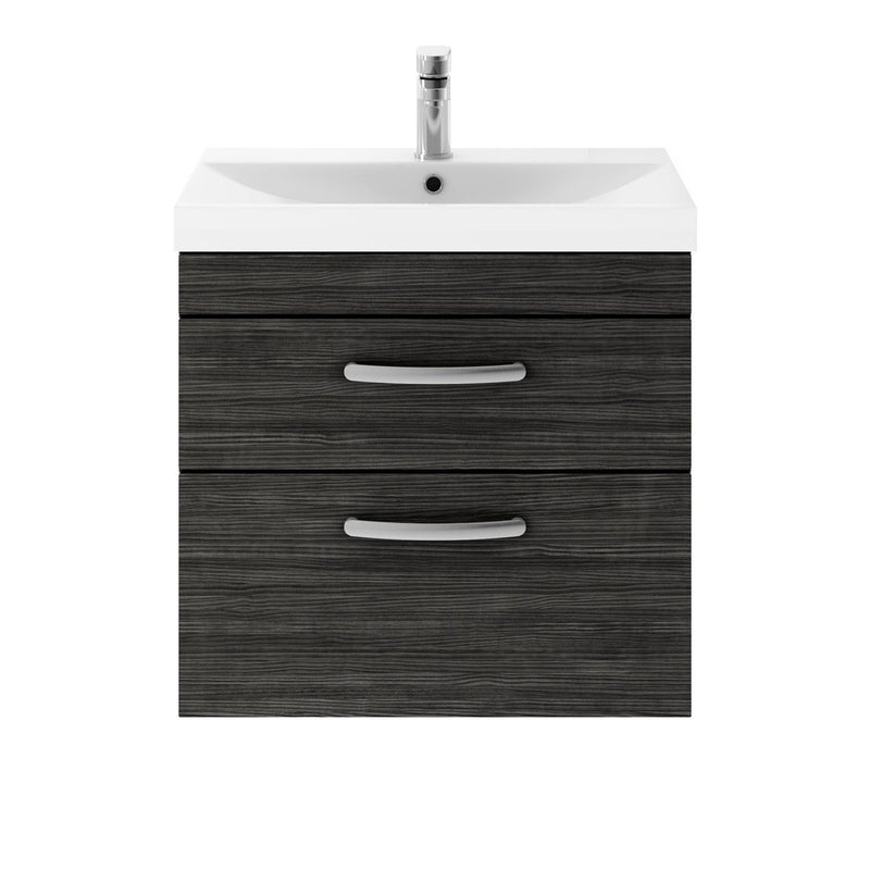 Cape 600mm Wall Hung 2 Drawer Vanity Unit & Thin Edge Basin - Charcoal Black