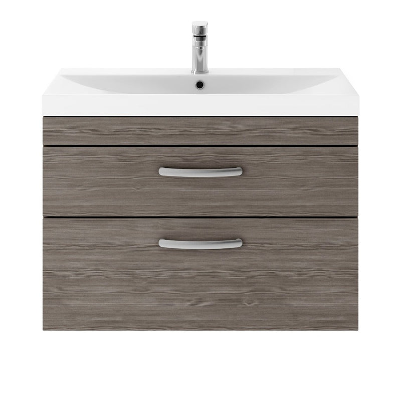 Cape 800mm Wall Hung 2 Drawer Vanity Unit & Thin Edge Basin - Anthracite Woodgrain