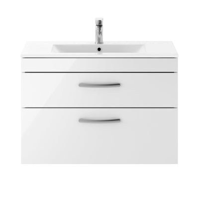 Cape 800mm Wall Hung 2 Drawer Vanity Unit & Minimalist Basin - Gloss White