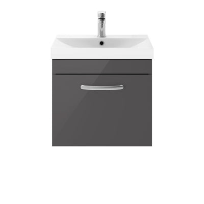 Cape 500mm Wall Hung Single Drawer Vanity Unit & Thin Edge Basin - Gloss Grey