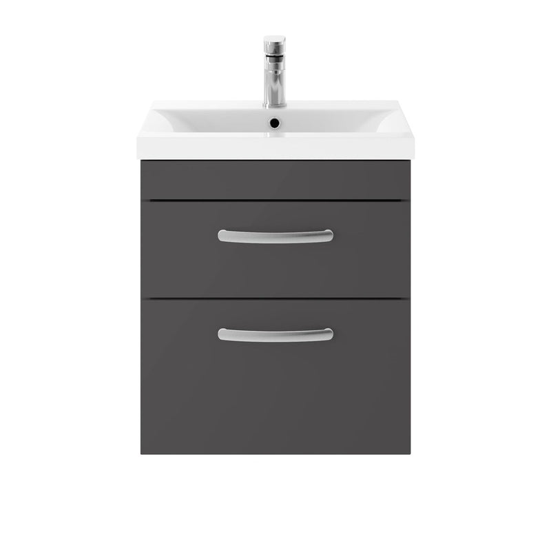 Cape 500mm Wall Hung 2 Drawer Vanity Unit & Mid-Edge Basin - Gloss Grey