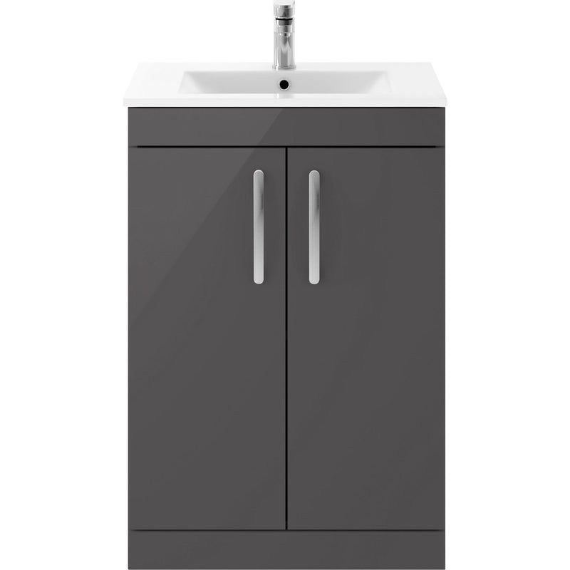 Cape 600mm Floor Standing 2 Door Vanity Unit & Minimalist Basin - Gloss Grey