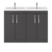 Cape 1200mm Floor Standing 4 Door Vanity Unit & Double Resin Basin - Gloss Grey