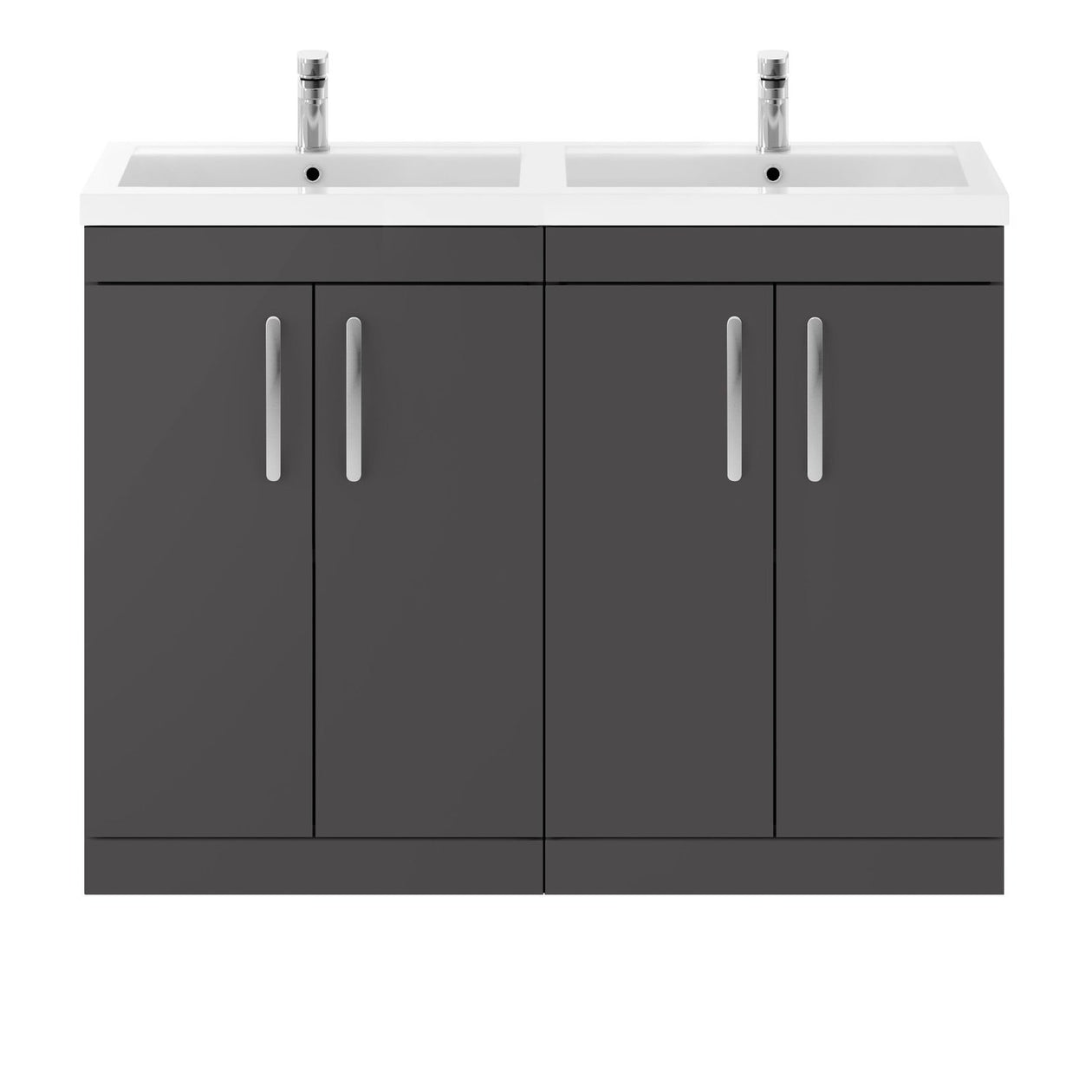 Cape 1200mm Floor Standing 4 Door Vanity Unit & Double Resin Basin - Gloss Grey