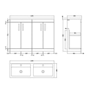 Cape 1200mm Floor Standing 4 Door Vanity Unit & Double Resin Basin - Gloss Grey