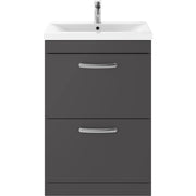Cape 600mm Floor Standing 2 Drawer Vanity Unit & Mid-Edge Basin - Gloss Grey