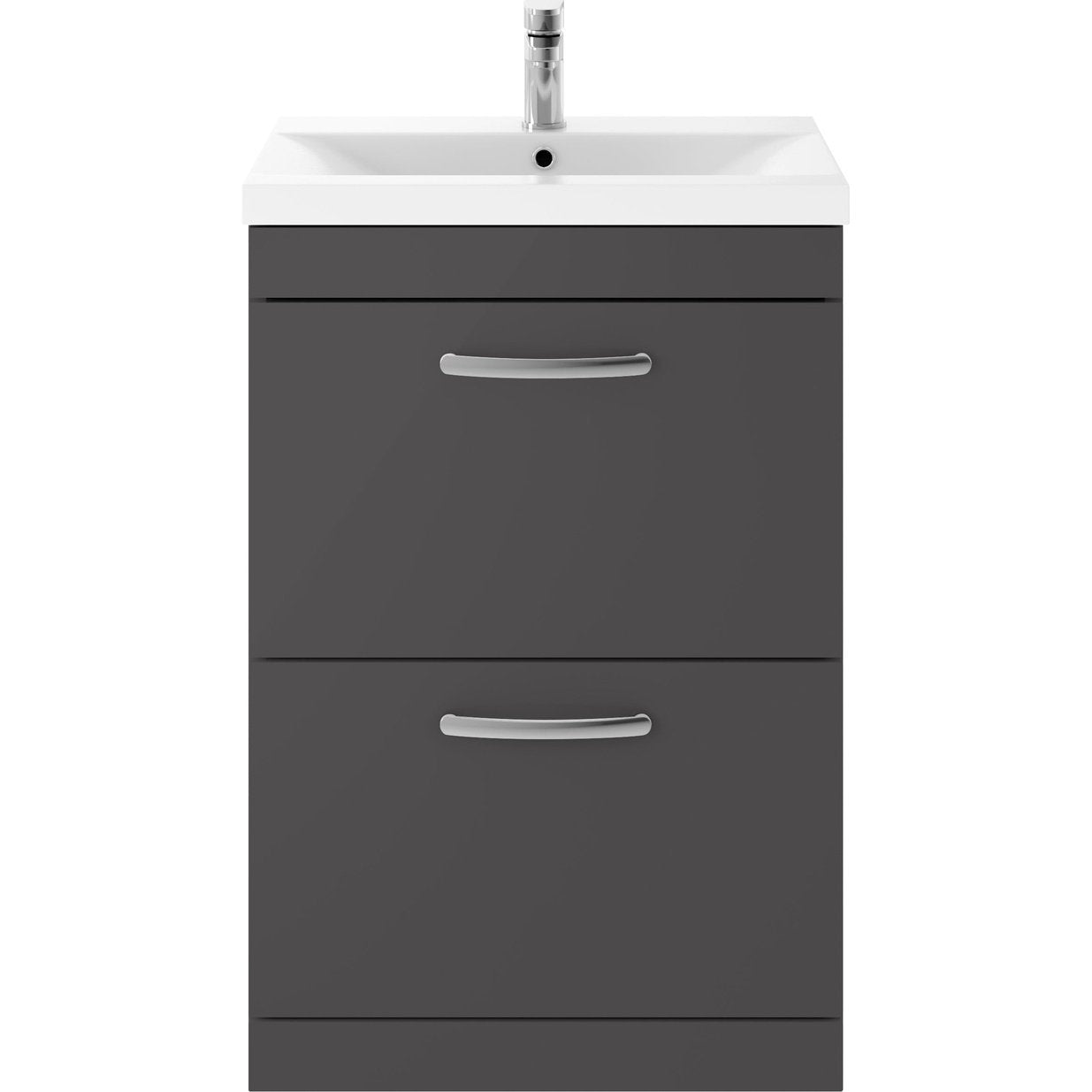 Cape 600mm Floor Standing 2 Drawer Vanity Unit & Mid-Edge Basin - Gloss Grey