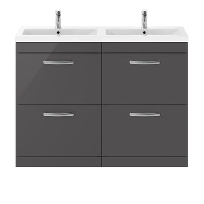Cape 1200mm Floor Standing 4 Drawer Vanity Unit & Double Ceramic Basin - Gloss Grey