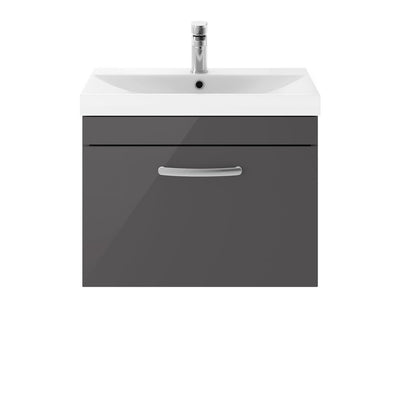 Cape 600mm Wall Hung Single Drawer Vanity Unit & Thin Edge Basin - Gloss Grey