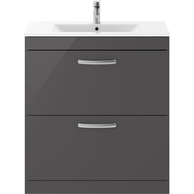 Cape 800mm Floor Standing 2 Drawer Vanity Unit & Minimalist Basin - Gloss Grey