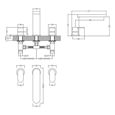 Capri 3 Hole Bath Filler