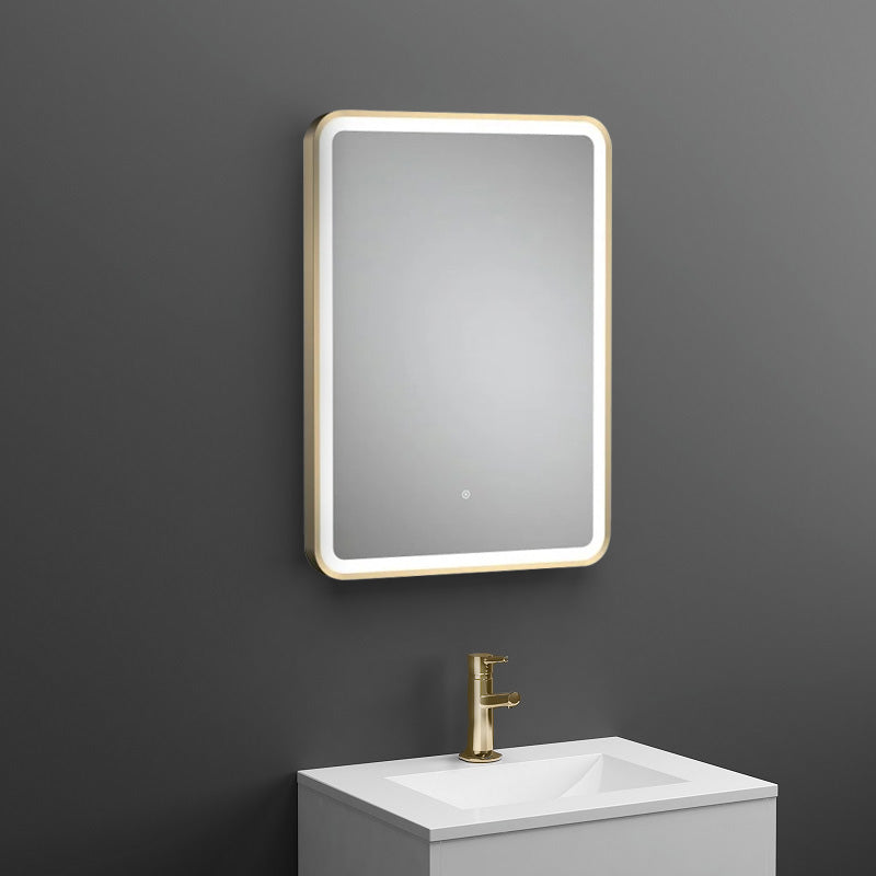 Hudson Reed Hydrus Brushed Brass Framed LED Touch Sensor Mirror With De-Mister - 700 x 500mm