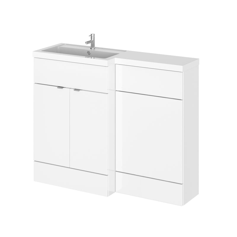 Hudson Reed Fusion 1100mm Floorstanding Combination Unit With L Shaped Basin - Left Hand - White Gloss
