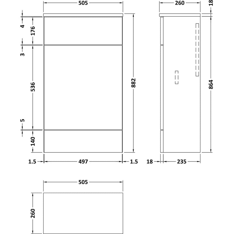 Hudson Reed Fusion Floor Standing Slimline 500mm WC Unit With Matching Top