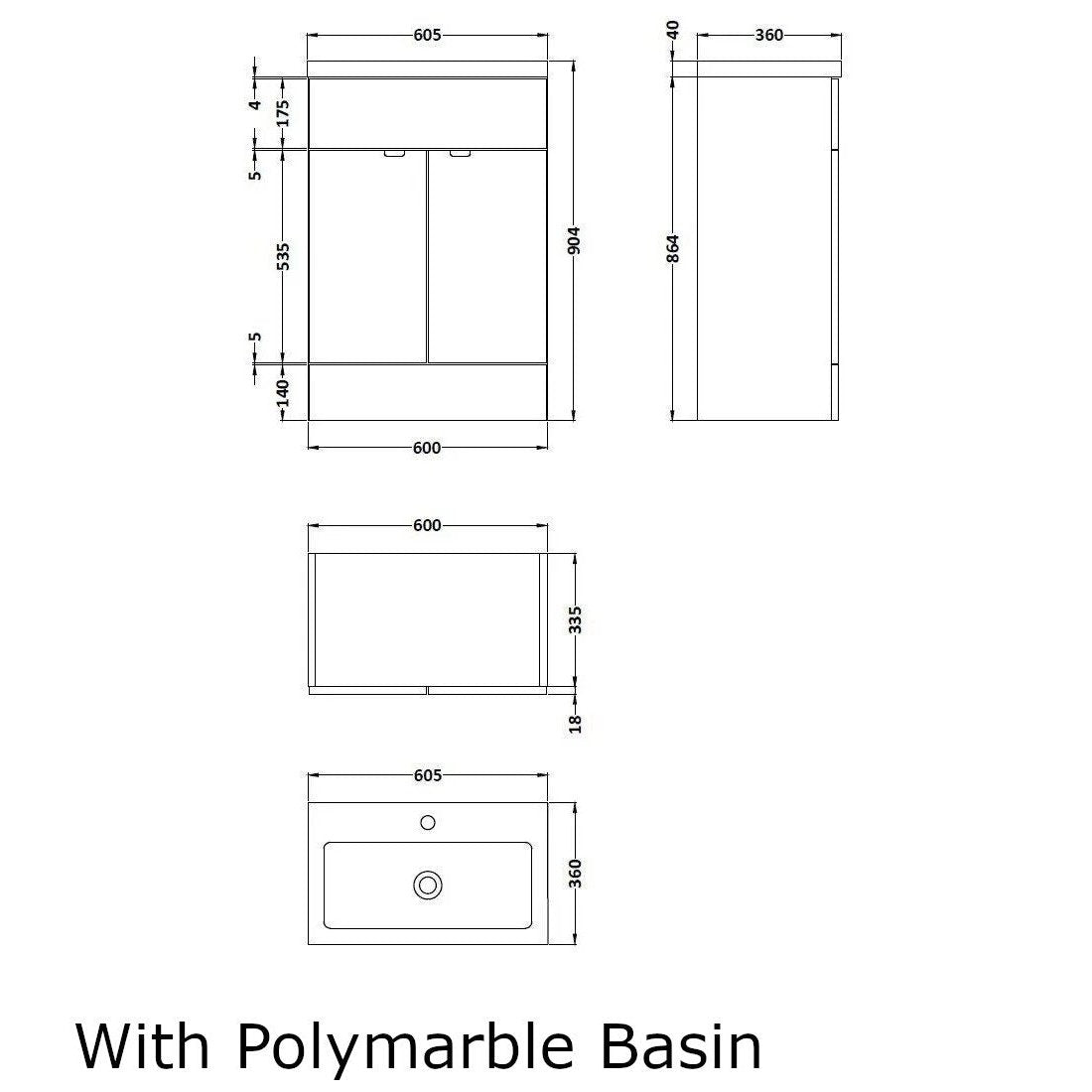 Hudson Reed Fusion Floor Standing 600mm Vanity Unit & Basin