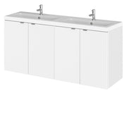 Hudson Reed Fusion Wall Hung 1200mm Vanity Unit With 4 Doors & Twin Basin - Ceramic - White Gloss
