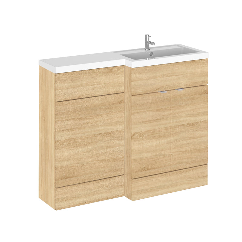 Hudson Reed Fusion 1100mm Floorstanding Combination Unit With L Shaped Basin - Right Hand - Natural Oak