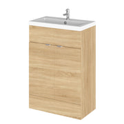 Hudson Reed Fusion Floor Standing 600mm Vanity Unit & Basin - Polymarble - Natural Oak