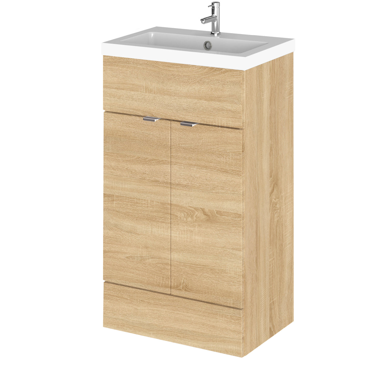 Hudson Reed Fusion Floor Standing 500mm Vanity Unit & Basin - Polymarble - Natural Oak