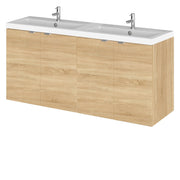 Hudson Reed Fusion Wall Hung 1200mm Vanity Unit With 4 Doors & Twin Basin - Polymarble - Natural Oak