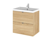 Hudson Reed Fusion Wall Hung 500mm Vanity Unit With 2 Drawers & Basin - Polymarble - Natural Oak