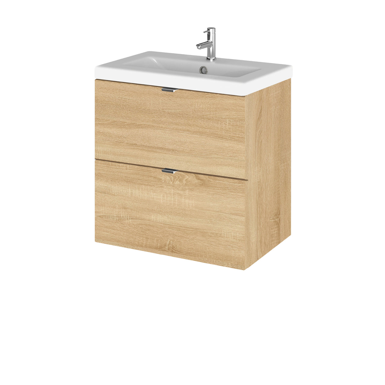 Hudson Reed Fusion Wall Hung 500mm Vanity Unit With 2 Drawers & Basin - Ceramic - Natural Oak