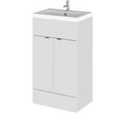 Hudson Reed Fusion Floor Standing 500mm Vanity Unit & Basin - Polymarble - Grey Mist Gloss