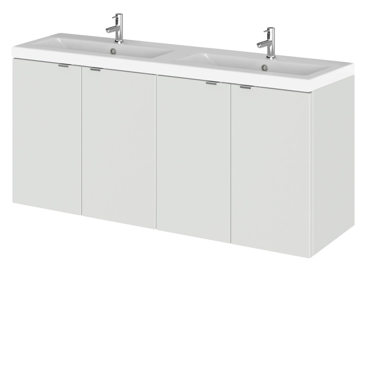Hudson Reed Fusion Wall Hung 1200mm Vanity Unit With 4 Doors & Twin Basin - Ceramic - Grey Mist Gloss