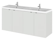 Hudson Reed Fusion Wall Hung 1200mm Vanity Unit With 4 Doors & Twin Basin - Ceramic - Grey Mist Gloss