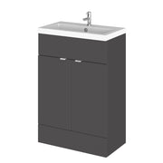 Hudson Reed Fusion Floor Standing 600mm Vanity Unit & Basin - Polymarble - Grey Gloss