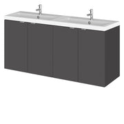 Hudson Reed Fusion Wall Hung 1200mm Vanity Unit With 4 Doors & Twin Basin - Polymarble - Grey Gloss