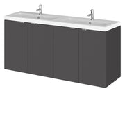 Hudson Reed Fusion Wall Hung 1200mm Vanity Unit With 4 Doors & Twin Basin - Ceramic - Grey Gloss