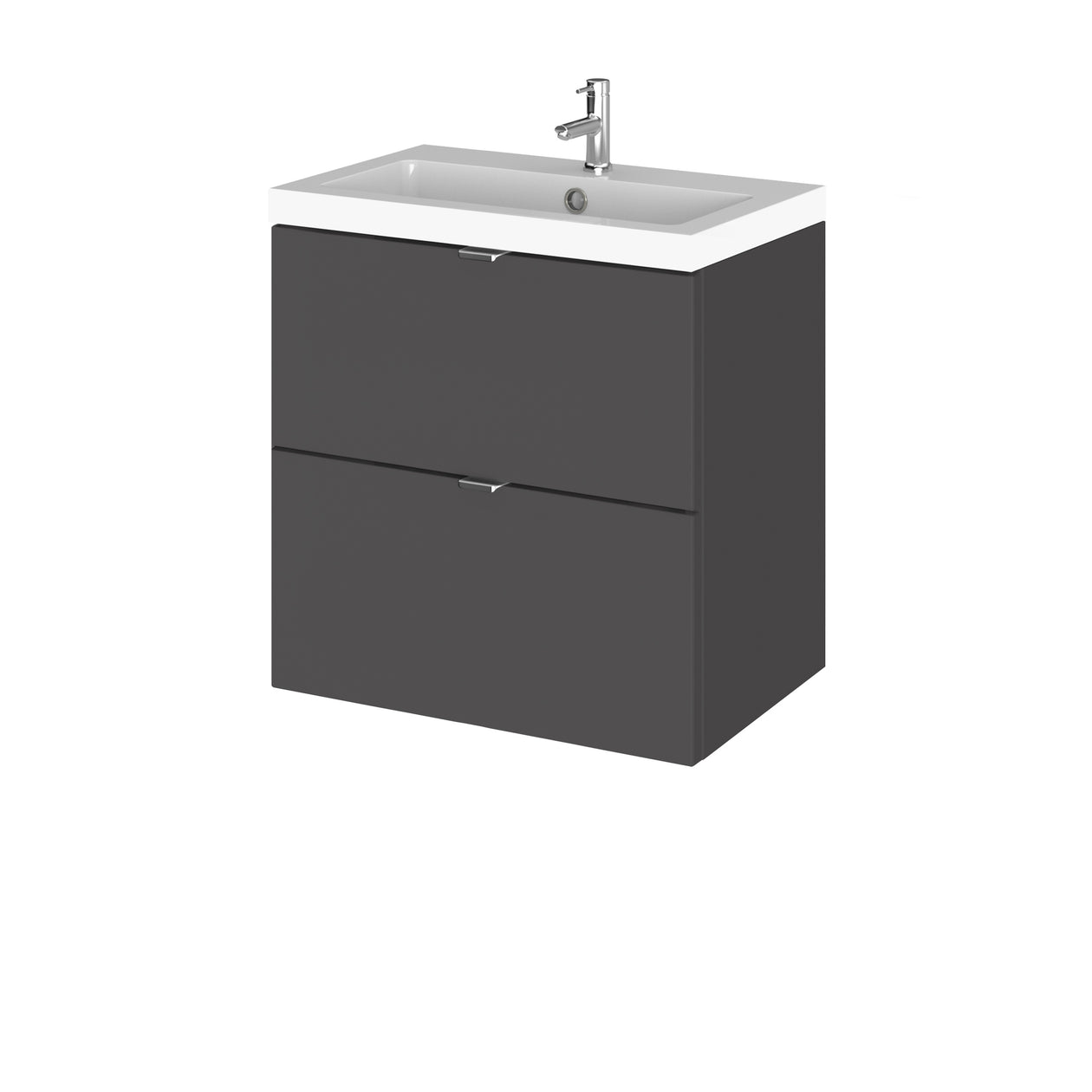 Hudson Reed Fusion Wall Hung 500mm Vanity Unit With 2 Drawers & Basin - Polymarble - Grey Gloss