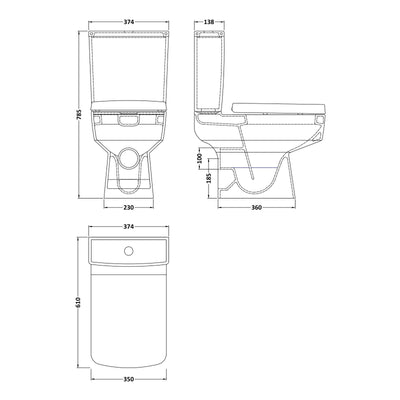 Nuie Bliss Compact Semi Flush To Wall Close Coupled Toilet & Soft Close Seat - 610mm Projection