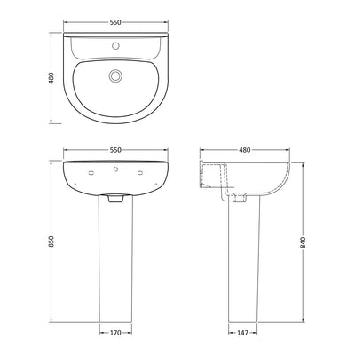 Nuie Lawton 550 x 480mm Basin & Pedestal