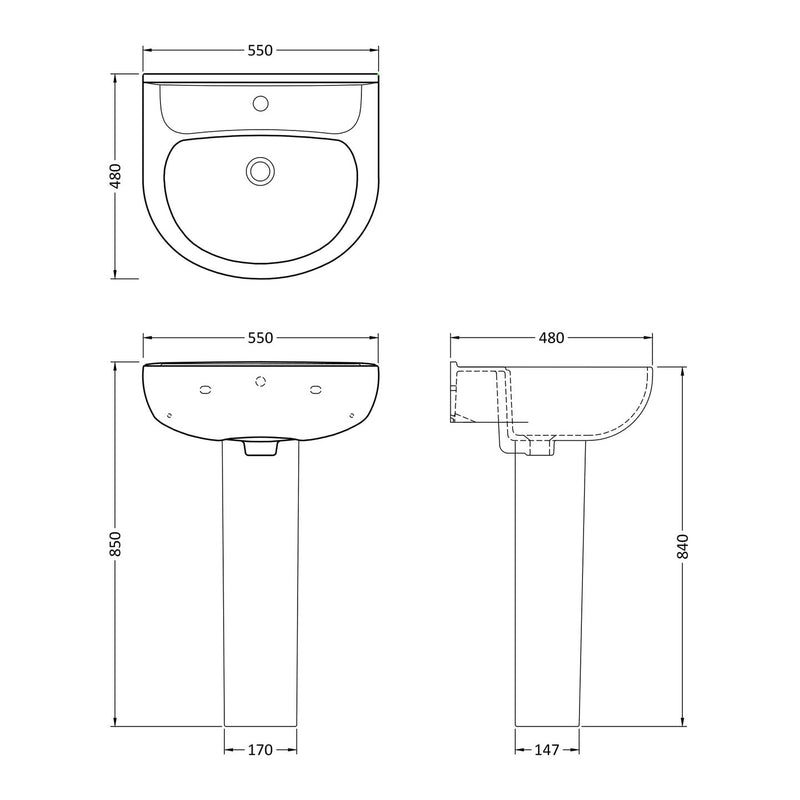 Nuie Lawton 550 x 480mm Basin & Pedestal