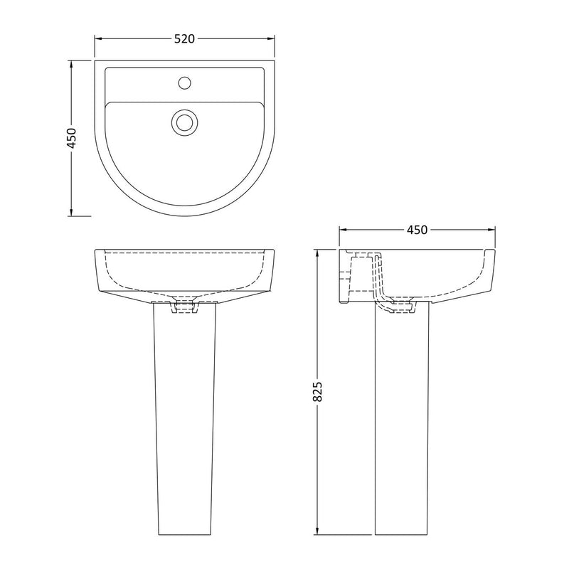 Hudson Reed Luna 520mm Basin & Full Pedestal