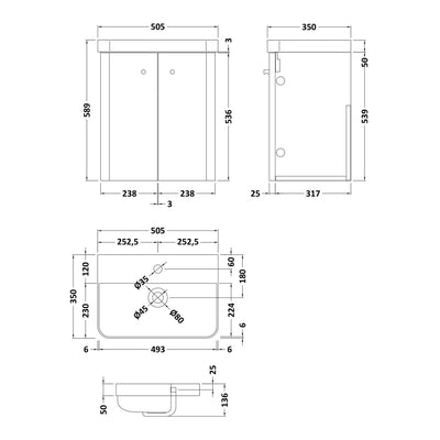 Capri 500mm Wall Hung 2 Door Unit & Basin - Gloss White