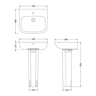 Moby 500mm Basin & Full Pedestal