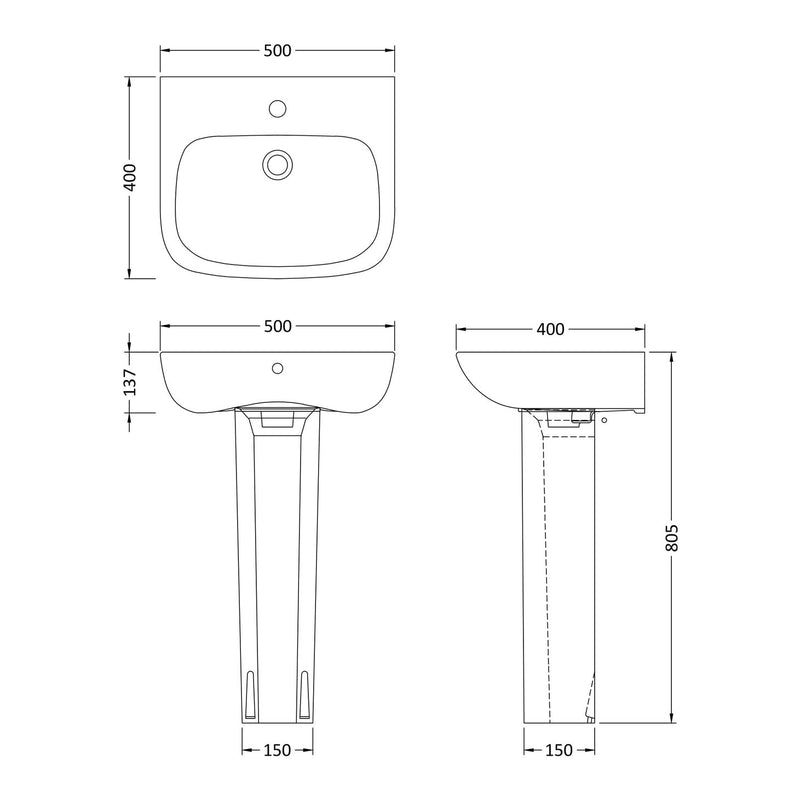 Moby 500mm Basin & Full Pedestal