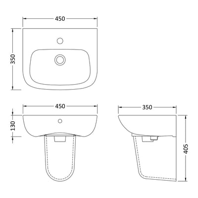 Nuie Ambrose 450 x 350mm Basin & Semi Pedestal